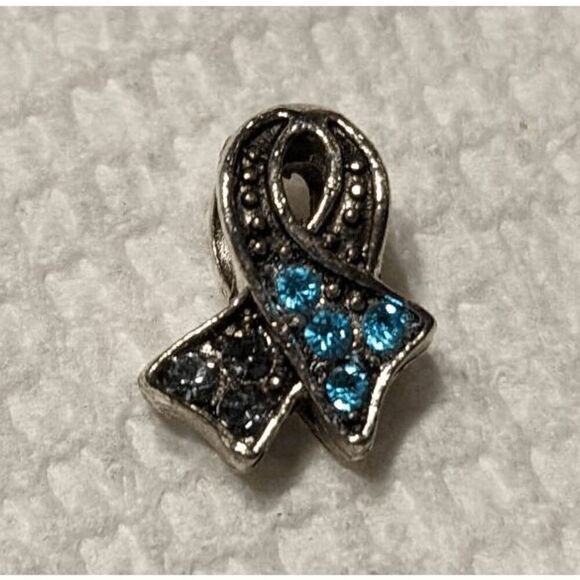 "Blue" Awareness Ribbon w/Blue & Black stones Charm - Picture 1 of 4